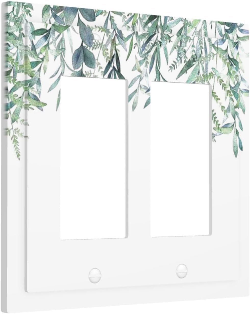 Eucalyptus Leaves Greenery Vine Flowers Simplicity Decorative Outlet Covers 2 Gang Double GFCI Rocker Electrical Wall Panels Light Switch Cover Plate for Bed Room Living Room Decor