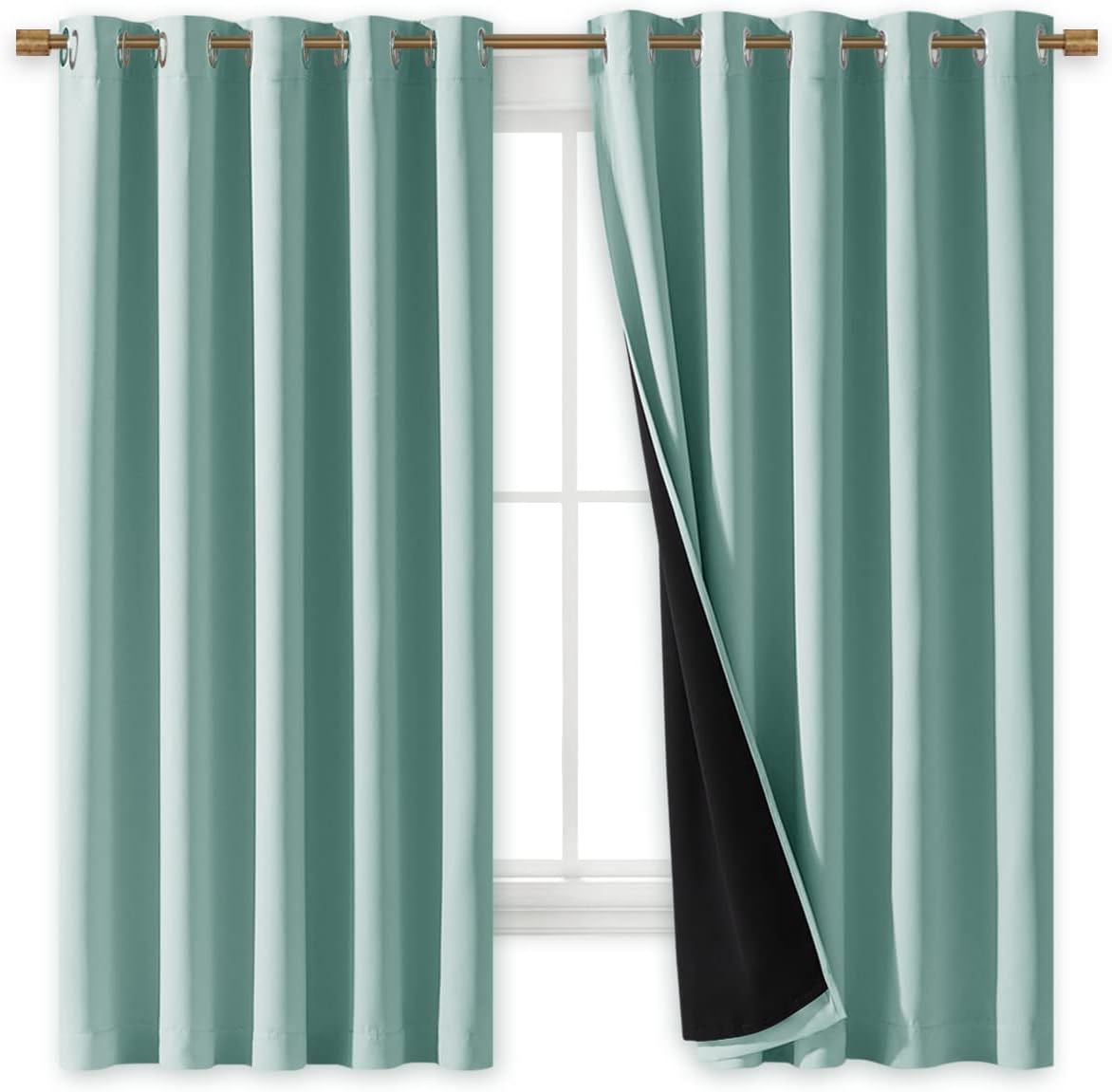 NICETOWN Aqua Blue 100% Blackout Lined Curtains, 2 Thick Layers Completely Blackout Window Treatment Thermal Insulated Drapes for Kitchen/Bedroom (1 Pair, 70" Width x 63" Length Each Panel)