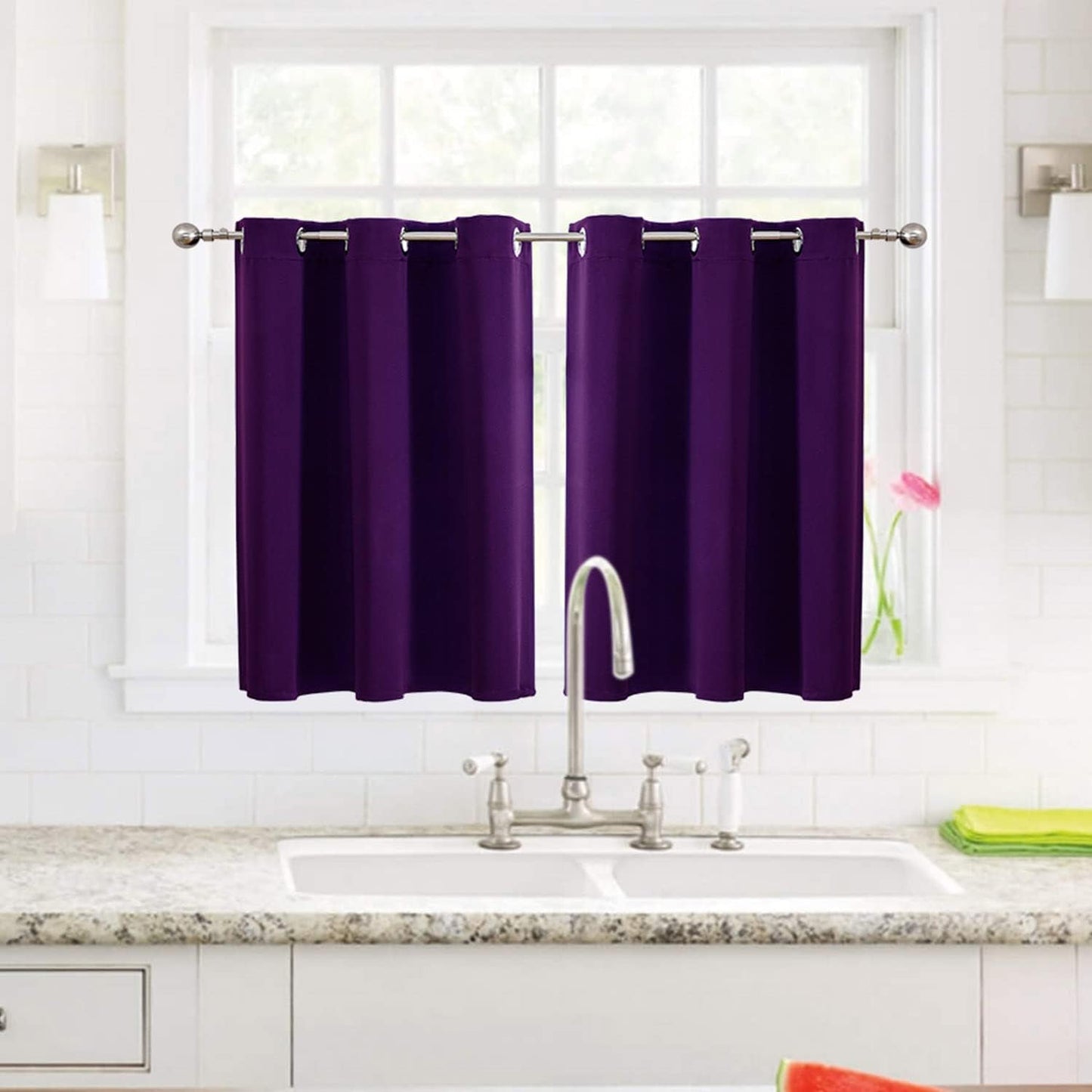 ChrisDowa Small Window Curtains for Kitchen and Bedroom - Grommet Short Thermal Insulated Room Darkening Curtains (2 Panels, Royal Purple, 42 x 36 Inch)