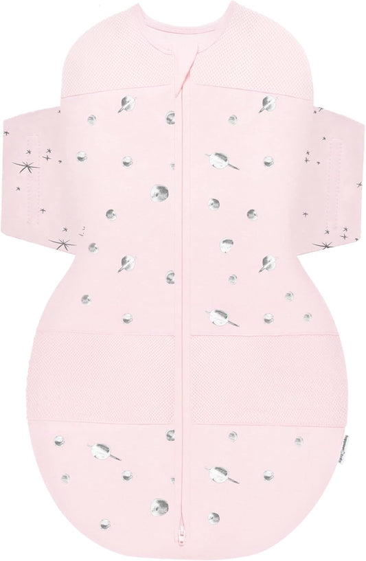 Happiest Baby SNOO Sleep Sack - 100% Organic Cotton Baby Swaddle Blanket - Doctor Designed Promotes Healthy Hip Development (Rose Planets, Large)