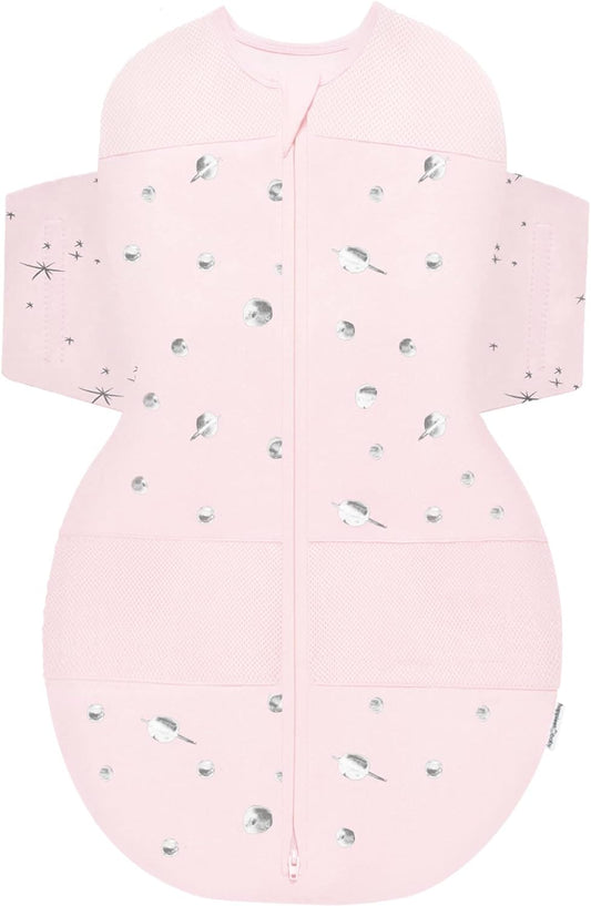 Happiest Baby SNOO Sleep Sack - 100% Organic Cotton Baby Swaddle Blanket - Doctor Designed Promotes Healthy Hip Development (Rose Planets, Medium)