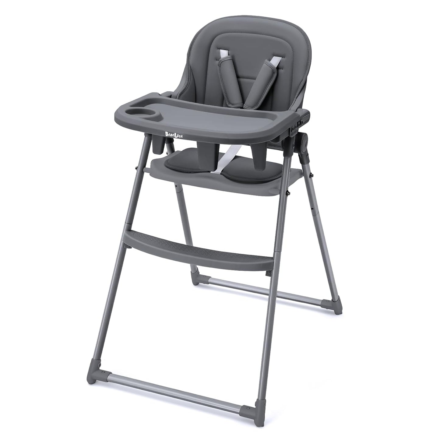 Foldable High Chair, High Chairs for Babies and Toddlers, Dining Chairs and Eating Chair with Adjustable Tray and 5 Point Harness for Infant, Gray