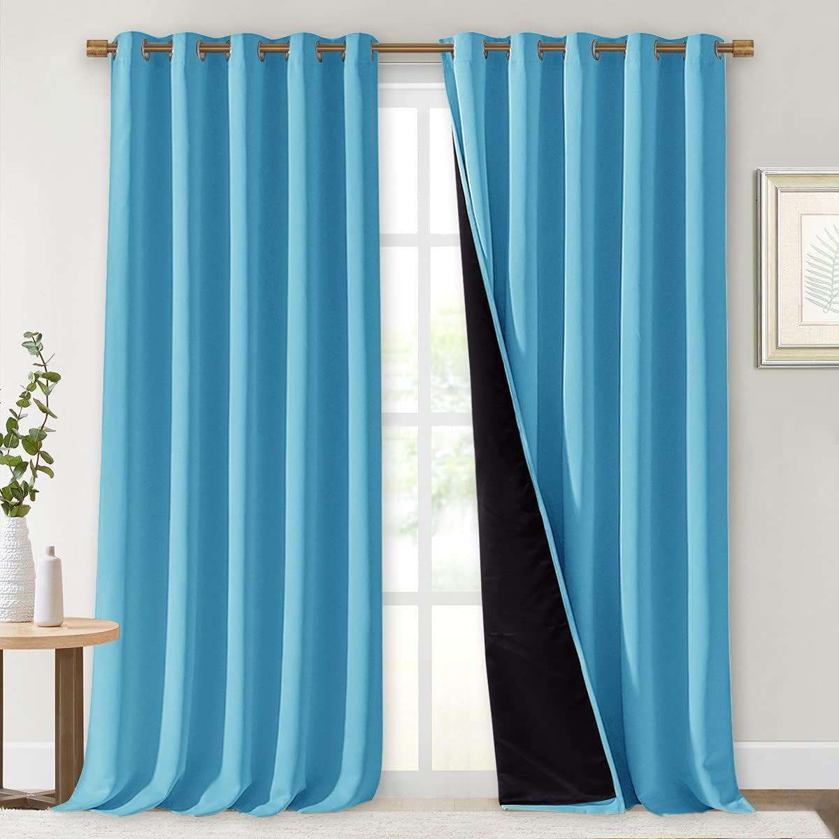 NICETOWN Insulated 100% Blackout Curtains, Noise Reducing Performance Drapes with Black Lining, Full Light Blocking Draperies for Overnight Shift Worker (Teal Blue, 1 Pair, 70 inches x 108 inches)