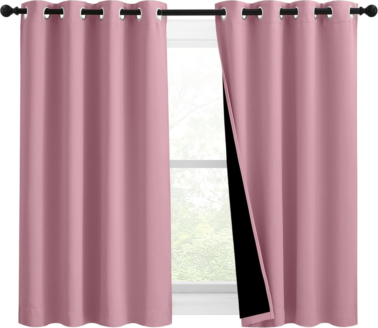NICETOWN 100% Blackout Blinds, Set of 2, 46 inches x 45 inches, Laundry Room Decor Window Treatment Curtains for Large Patio Sliding Door, Thermal Insulated Crystal Pink Curtains for Bedroom