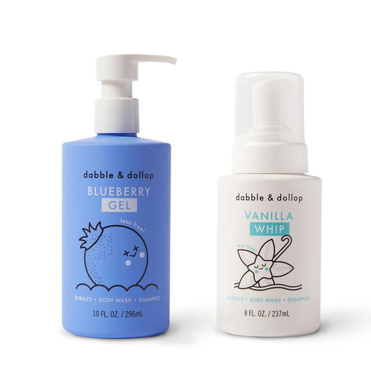 Dabble & Dollop Blueberry + Vanilla Body Wash & Shampoo – 3-in-1 Natural Bubble Bath for Kids, Made in USA, No Parabens or Sulfates, Vegan, Gluten-Free, Tear-Free (2-Pack)