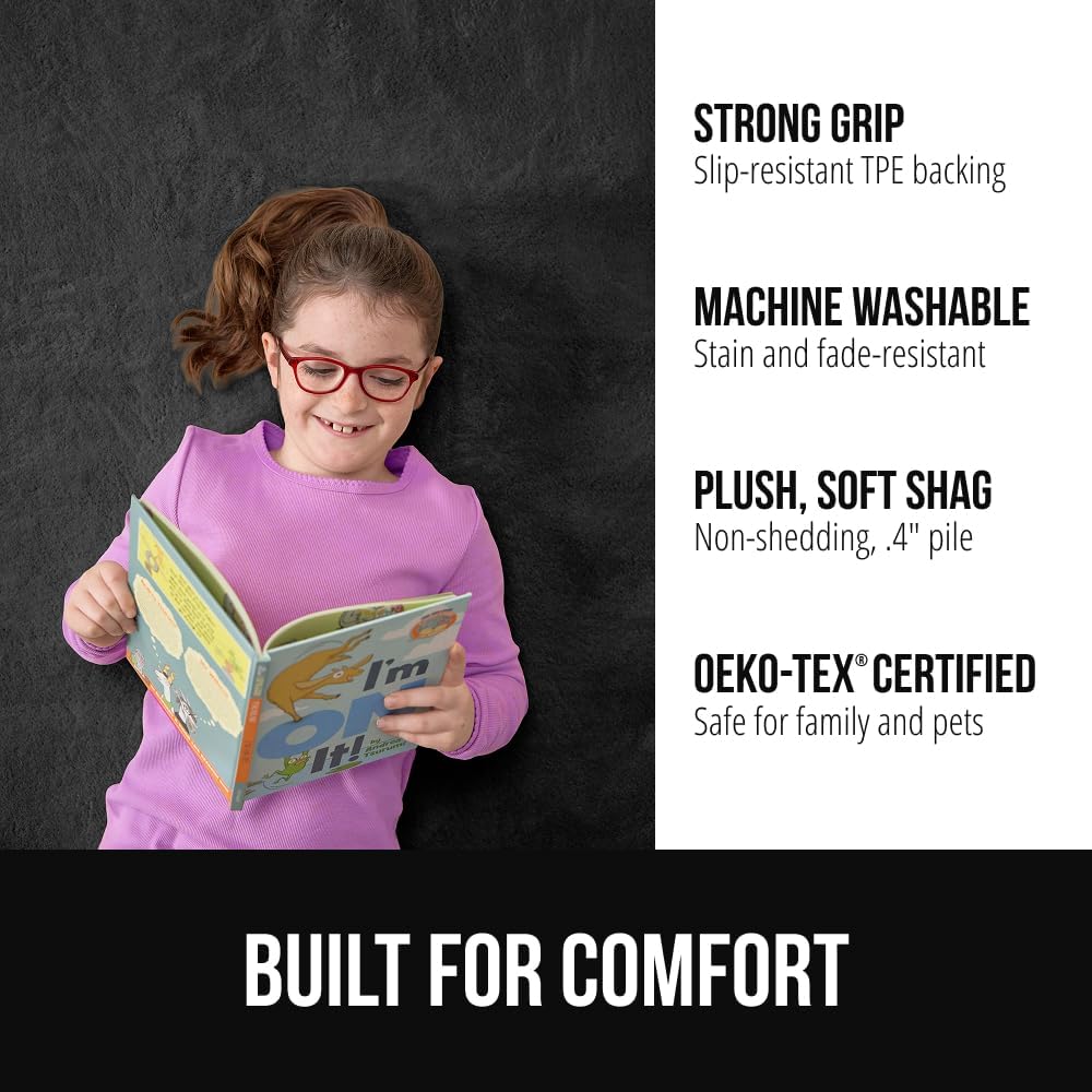 GORILLA GRIP Ultra Soft Washable Area Rug, 6x9, Stain and Slip Resistant Plush Thick Carpet for Bedroom Living Room, No Shed Floor Rugs Pet Friendly, Dorm Essentials, Kids Nursery Home Decor Dark Gray