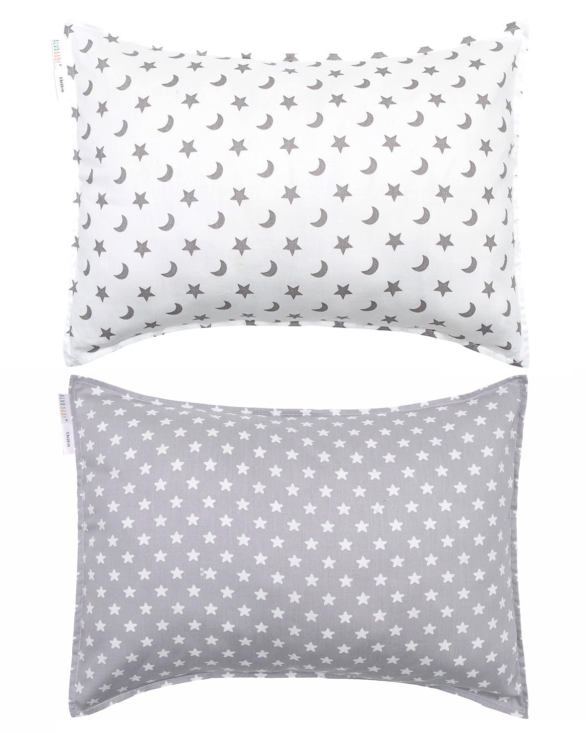 ALVABABY Toddler Pillowcases 2 Pack Organic Cotton Kids Pillow Cover Fit 13"x 18" or 12"x23" Envelope for Girl Boy Sleepy Travel
