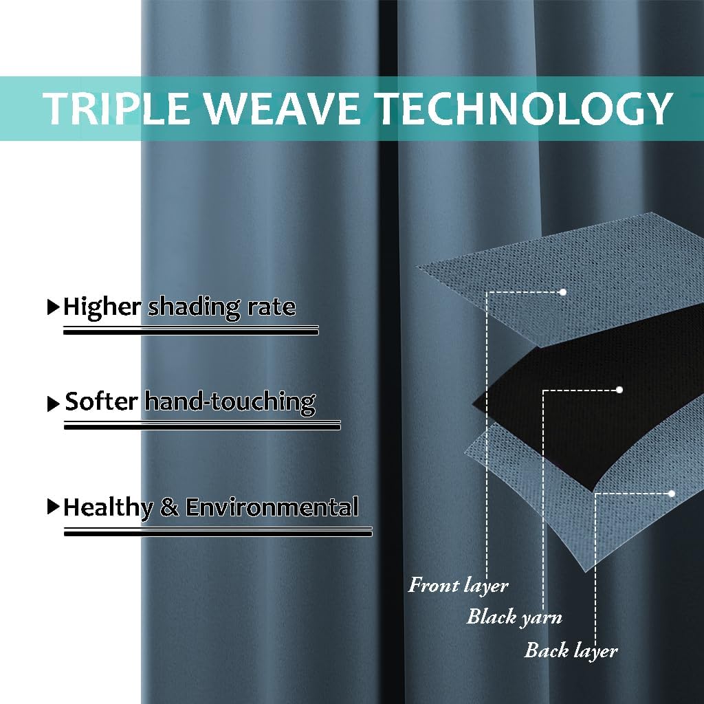 NICETOWN 100% Blackout Curtains 54 inches Long, Smoky Blue, 1 Pair, 42 inches Width Each Panel, 2 Thick Layers Completely Blackout Window Treatment Thermal Insulated Lined Drapes for Small Window