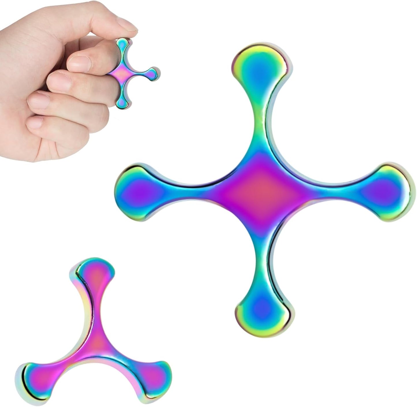 Fidget Toys Adults - Metal Finger Fidget Flipper 2Shapes - Quiet Unique Fidget Ring Stim Toys - Stocking Stuffer & Top Gadget Gift Idea (Rainbow)
