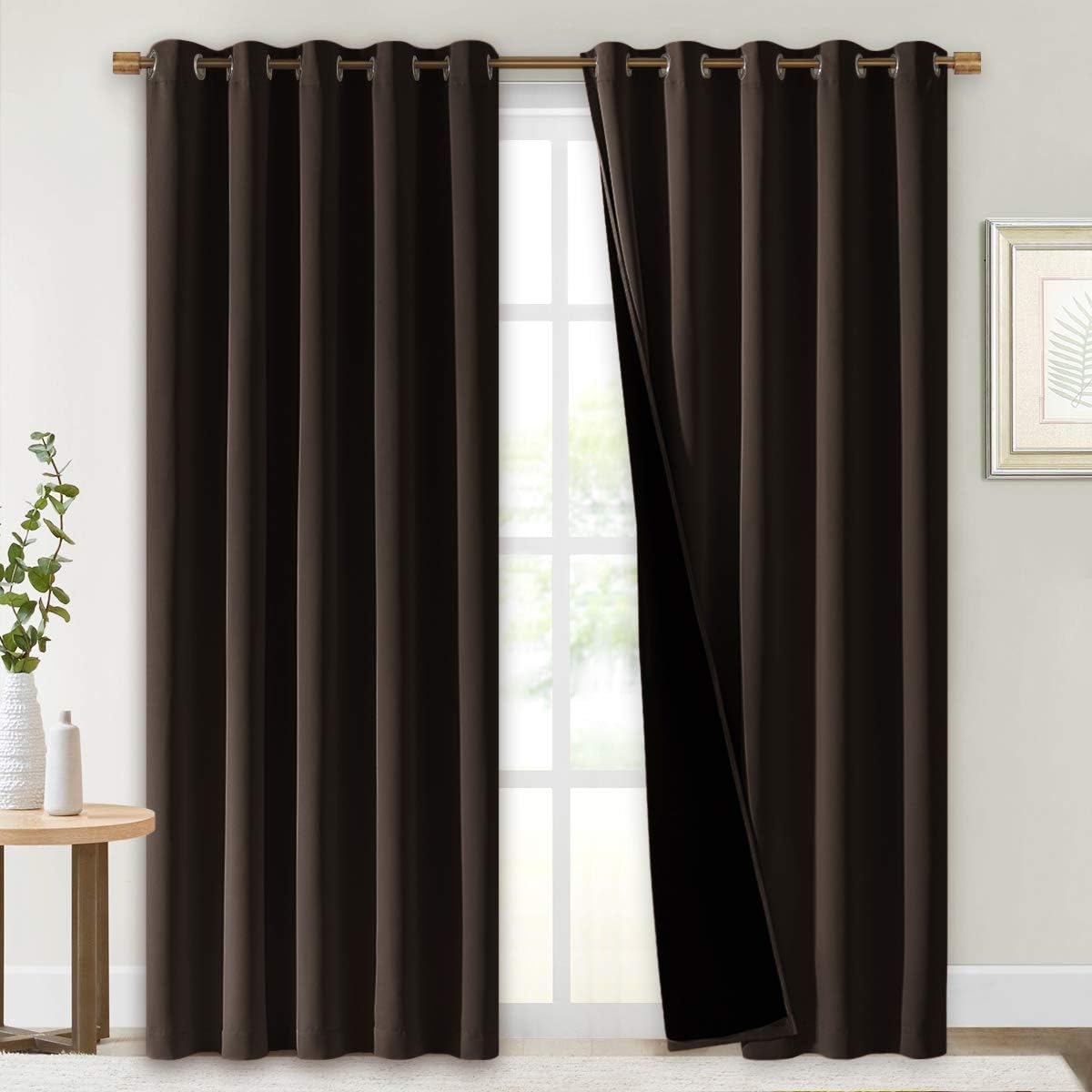 NICETOWN High-End Thermal Curtains, Full Blackout Curtains 84 inches Long for Dining Room, Soundproof Window Treatment Drapes for Hall Room, Brown, 70 inches Wide Per Panel, Set of 2 Panels