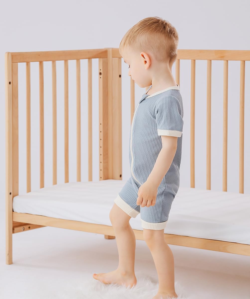 Bafeicao Unisex Baby Boy Girl 2 Pack Rompers Short Sleeve 2 Way Zipper One Piece Jumpsuits Clothes Sets