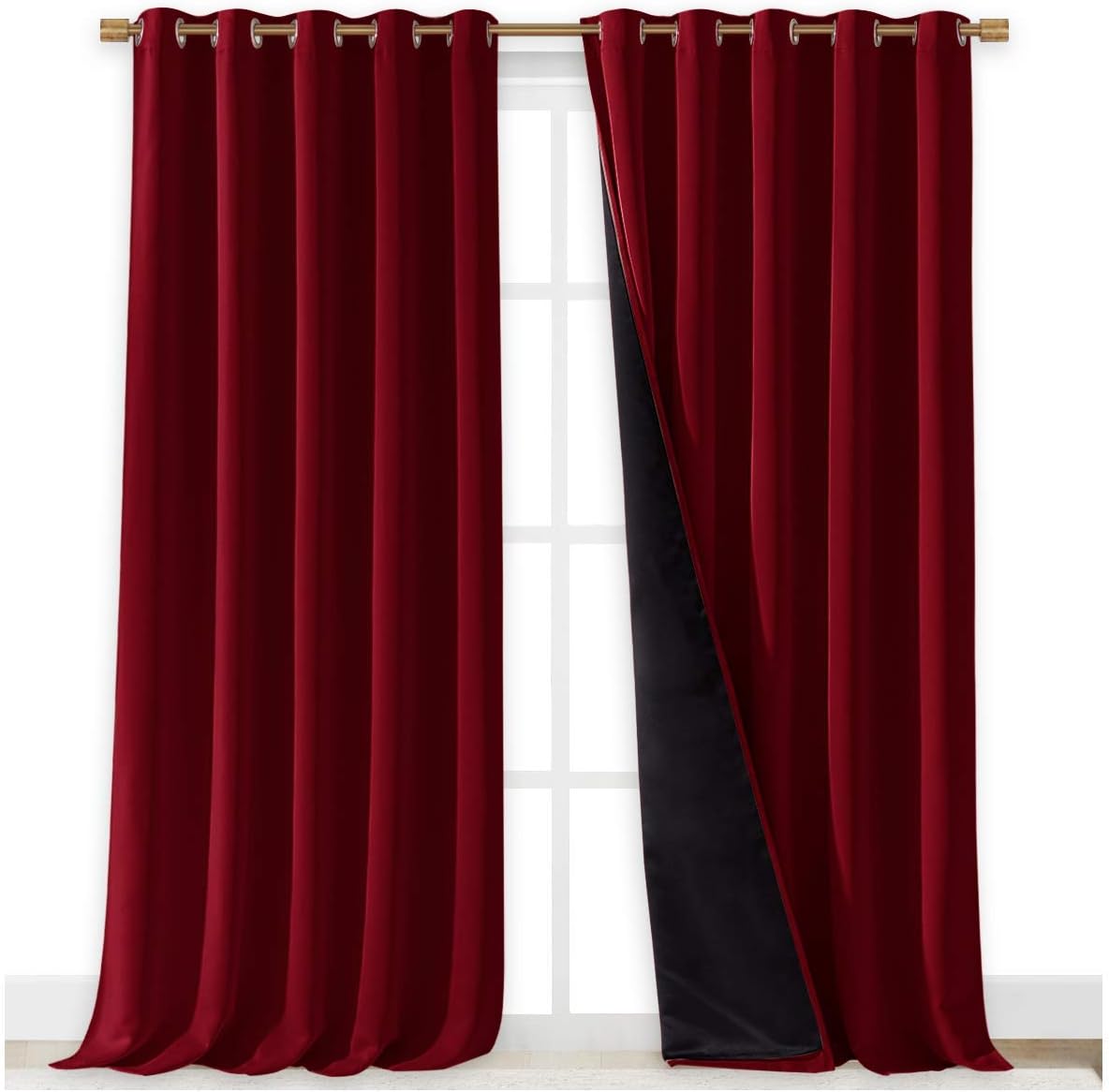 NICETOWN Cold Blocking 100% Blackout Curtains, Durable and Soft Black Lined Blackout Drapes, Energy Saving Long Panels for Patio Sliding Glass Door, Burgundy, 70-inch x 108 inches, 2 PCs