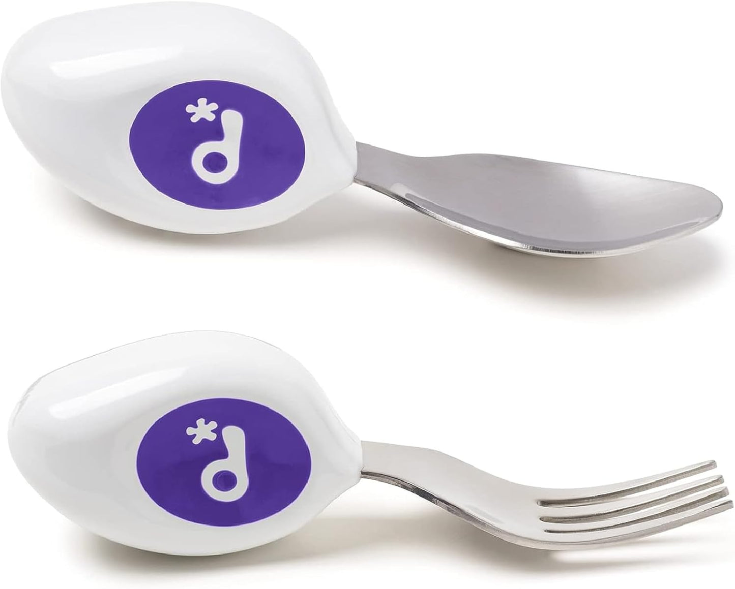 doddl Toddler Utensils, Ergonomic Fork and Spoon Set for Self Feeding, Stainless Steel Silverware for 1-3 Year Olds, BPA Free, Dishwasher Safe (Indigo)