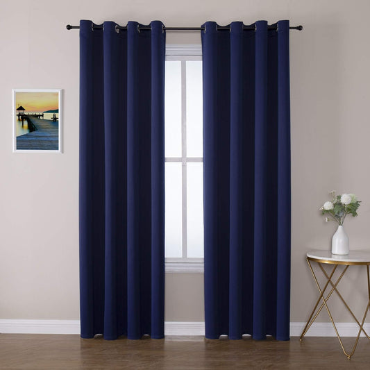 ChrisDowa Grommet Blackout Curtains for Bedroom 52 x 84 Inch - 2 Panels Set Thermal Insulated Room Darkening Curtains for Living Room, Navy Blue