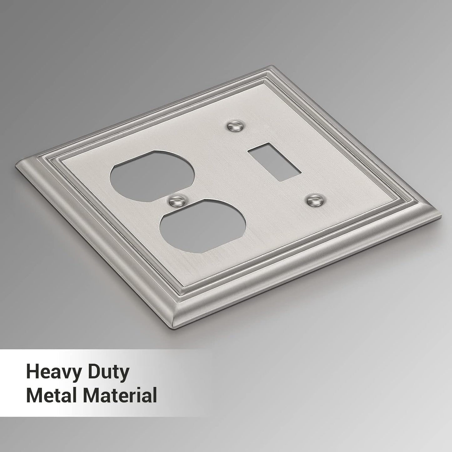 DEWENWILS Combo Toggle/Duplex Wall Plates, Brushed Nickel Double Outlet Covers, 2-Pack