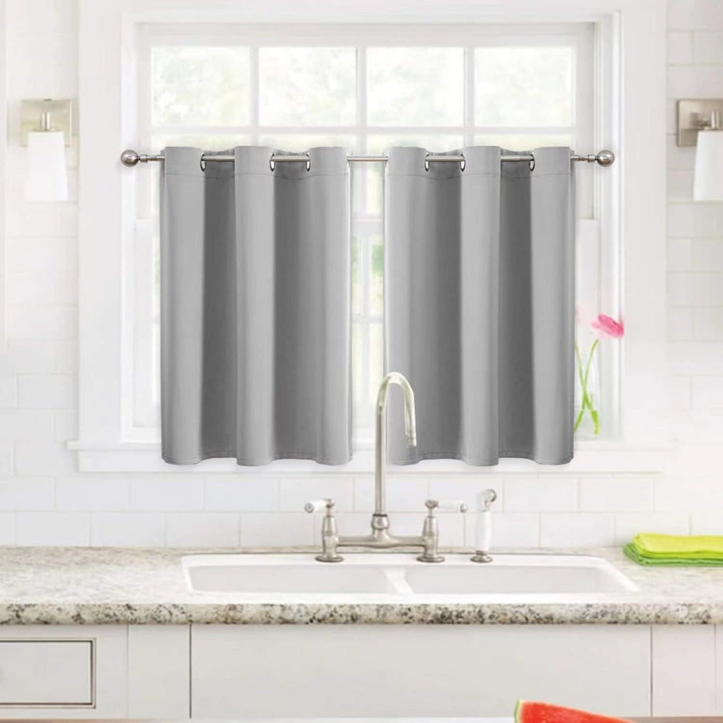 ChrisDowa Small Window Curtains for Kitchen and Bedroom - Grommet Short Thermal Insulated Room Darkening Curtains (2 Panels, Light Grey, 52 x 36 Inch)