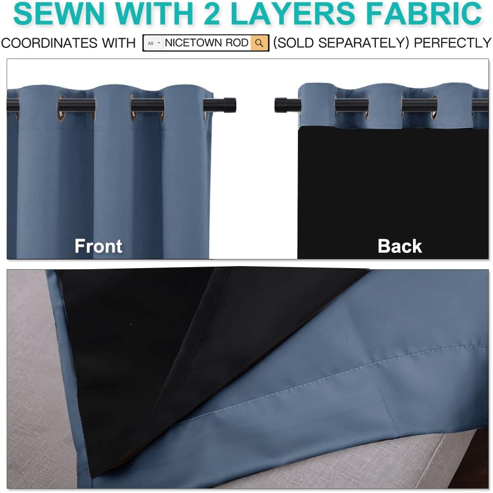 NICETOWN 100% Blackout Curtains 84 inches Long, Pair of Energy Smart & Noise Blocking Out Drapes for Baby Room Window, Thermal Insulated Guest Room Lined Window Dressing (Stone Blue, 52 inches Wide)