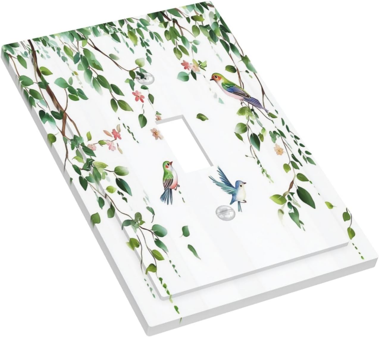 Decorative Light Switch Cover Green Leaves Bird Eucalyptus Sage Plant 1 Gang Single Toggle Device Electrical Faceplate Switchplates Decorator Outlet Wall Plate For Bed Room Living Room