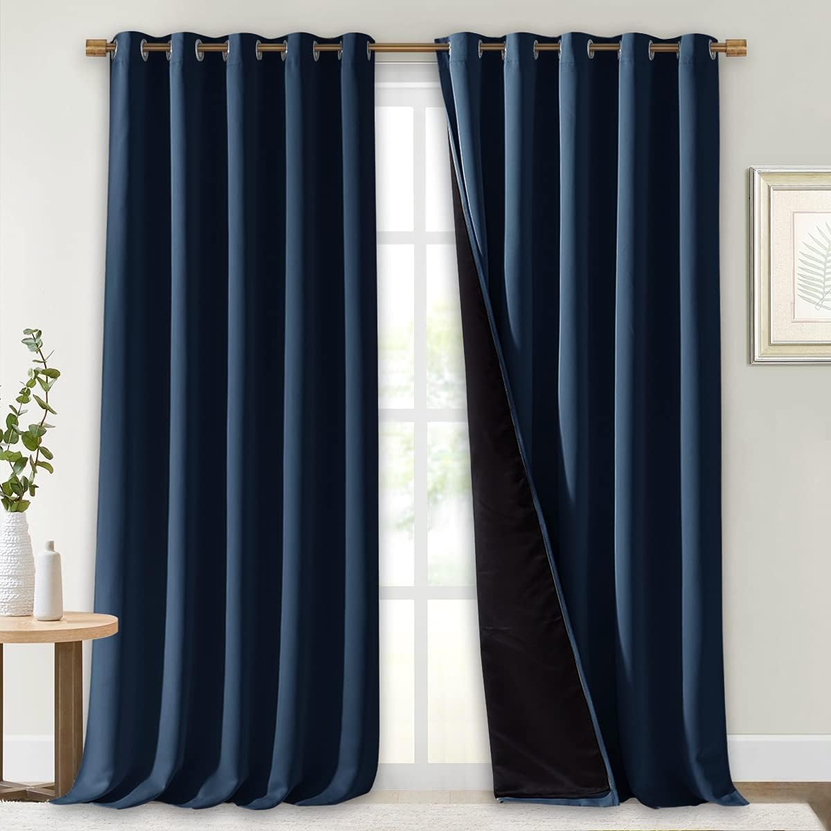NICETOWN 100% Blackout Blinds, Laundry Room Decor Window Treatment Curtains, Thermal Insulated Energy Smart Drapes and Draperies for Villa, Hall and Studio, Navy Blue, Set of 2, 70 inches x 95 inches