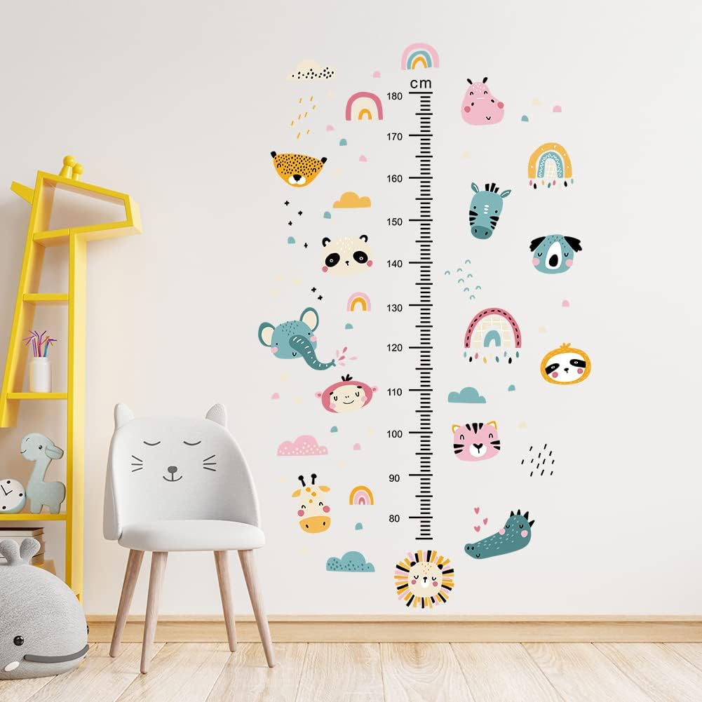Kids Measuring Height Wall Decals Cute Cartoon Animal Stickers DIY Removable Peel and Stick Kids Room Wall Decoration for Boys and Girls Bedroom Nursey Classroom Playroom Decal