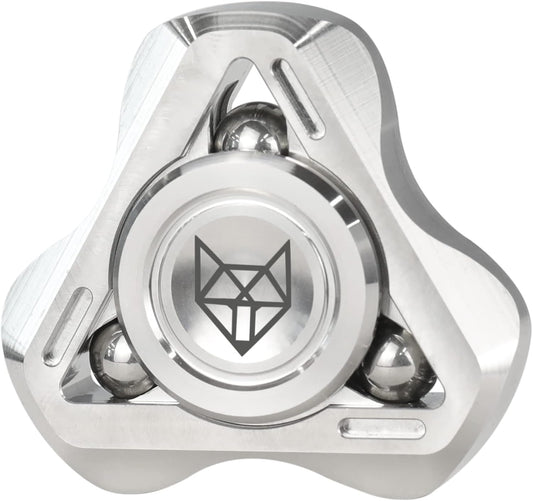 FREELOVE Upgraded Fox Metal Fidget Spinner for Adults, Steel/Glow Balls Clicking Noise, Mini Small Tiny Pocket Tri Finger Gyro, Long Spinning Premium Bearing Toy, Stainless Steel CNC, Silver