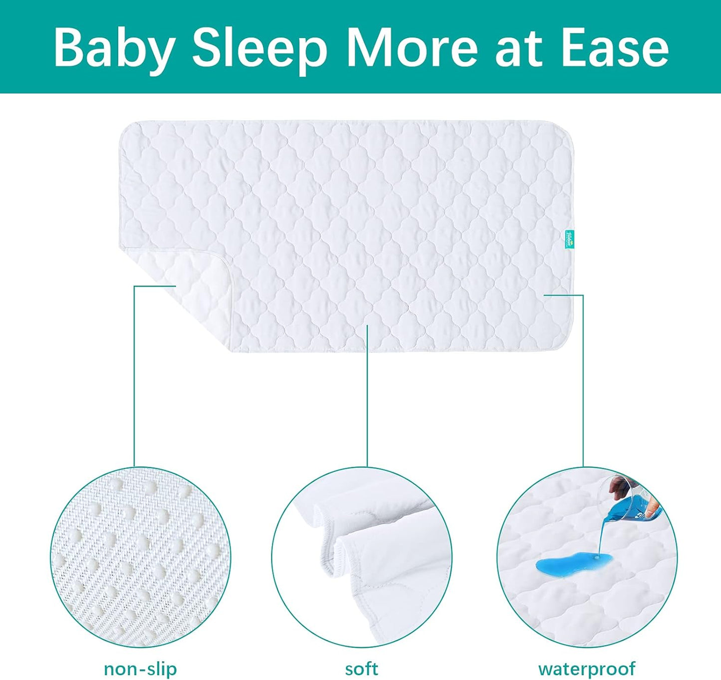 Waterproof Crib Mattress Protector Pad Cover 2 Pack 28" x 52", Anti Slip & Absorbent Waterproof Bed Pads for Standard Crib/Toddler Bed Quilted Machine Washable (Quilted Improved Thickness) White