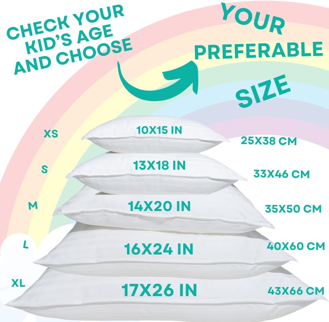 kinder Fluff Toddler Pillows for Bed (2X) - The Only Kids Pillow 300T Cotton Shell & Down Alternative Fill - Travel Pillow for Children Bedding Set Sleeping Pillow Floor Bed Pillows (14x20in - Blue)