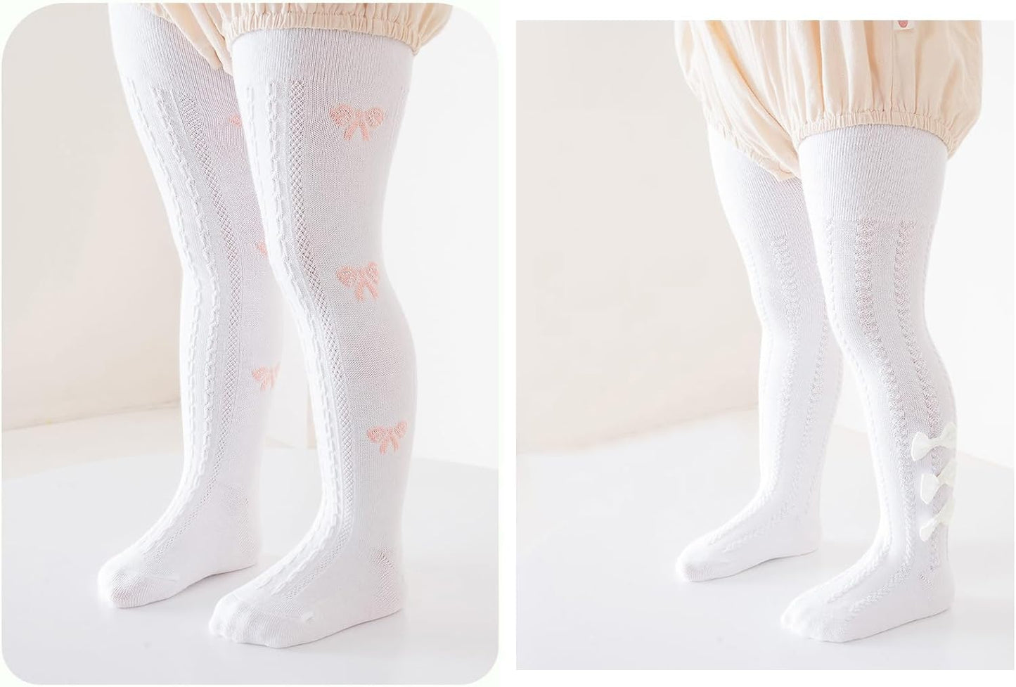 CHUNG Baby Girls Cotton Tights Thin Hollowed Summer with Bowknot Mesh Lace Fashion Toddler Footed Legging Pantyhose