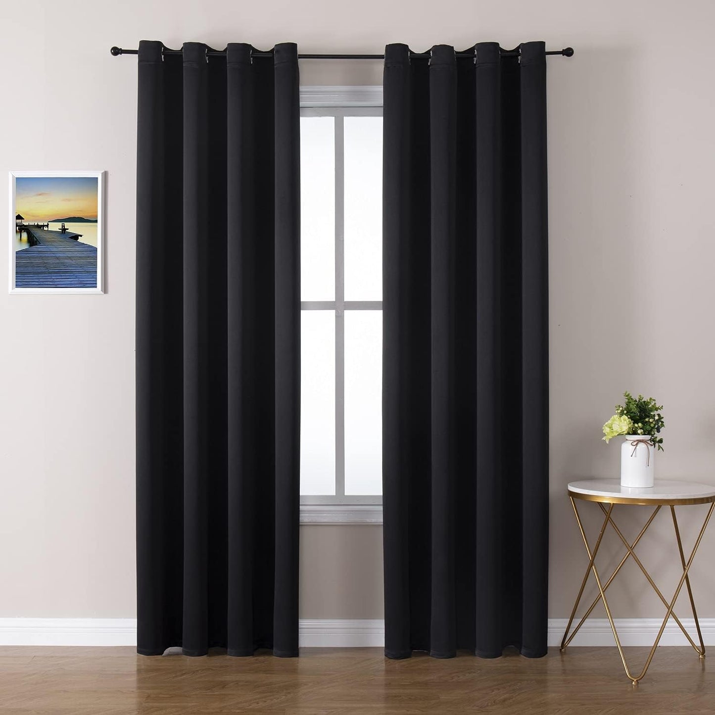 ChrisDowa Grommet Blackout Curtains for Bedroom and Living Room - 2 Panels Set Thermal Insulated Room Darkening Curtains (Black, 52 x 72 Inch)