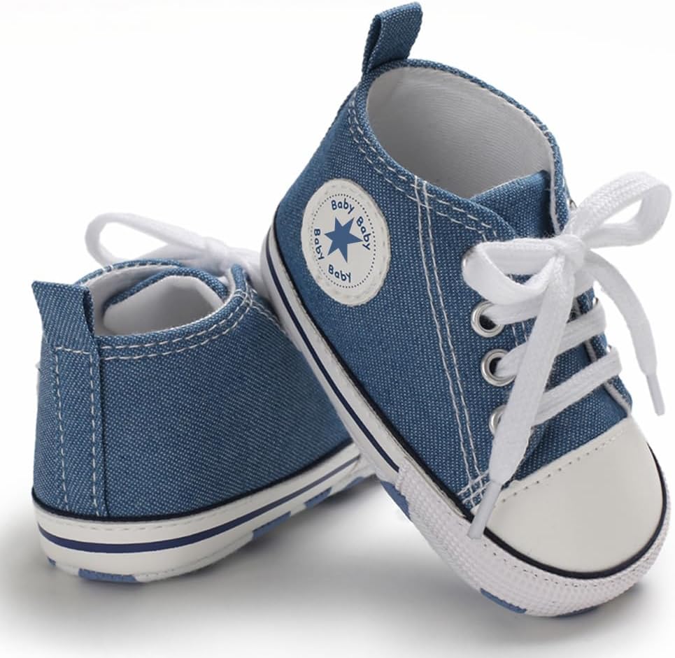 Unisex Baby Girls Boys Canvas High-top Shoes, Newborn Infant Anti-Slip Soft Sole Frist Walking Breathable Sneakers