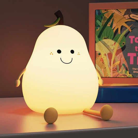 Aolyty Kids Night Light, Cute Silicone Pear Table Lamp Warm Light&7 Colors Modes Clap Light with Timer Dimmable Bedside Lamp USB Charge Gifts for Children Boys Girls Room Decor