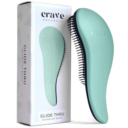 Crave Naturals Glide Thru Detangling Brush for Natural, Curly, Straight, Wet or Dry Hair - Gentle Detangler Styling Tool for Adults, Kids, Toddlers and Little Girls - 7.5 x 3 in, Turquoise