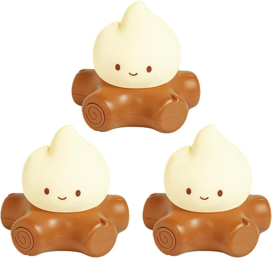 3pcs Campfire Night Light for Kids, Cute Campfire Lamp Gifts, LED Light up Flame Lights, Dimmable, Rechargeable Bedside Nightlight, Baby Nursery Dorm Kawaii Décor Toys Kits
