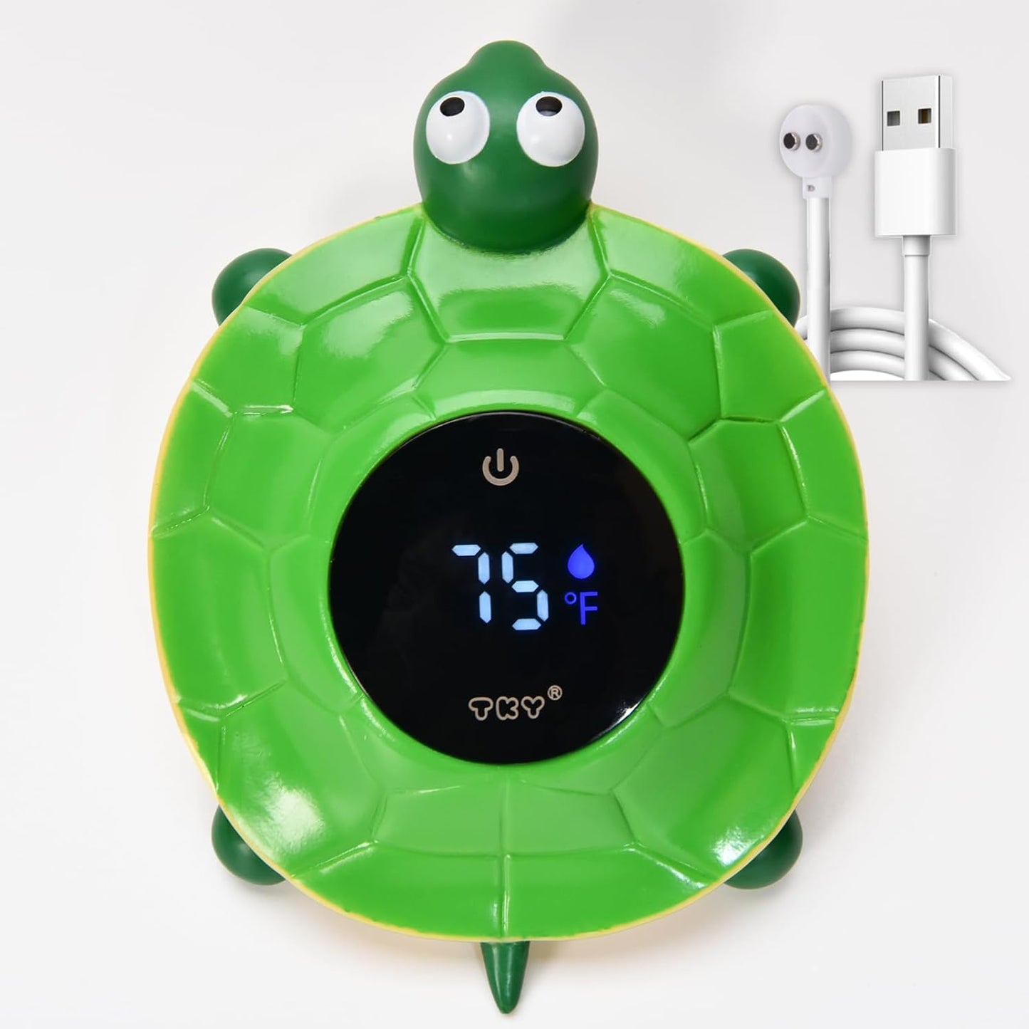 TKY Baby Bath Thermometer with LED Display-Rechargeable Water&Room Temperature Monitor, Floating Toy with Temp Alert, Waterproof for Newborns, Nurseries - Must Have Bath Essentials (Green Tortoise)