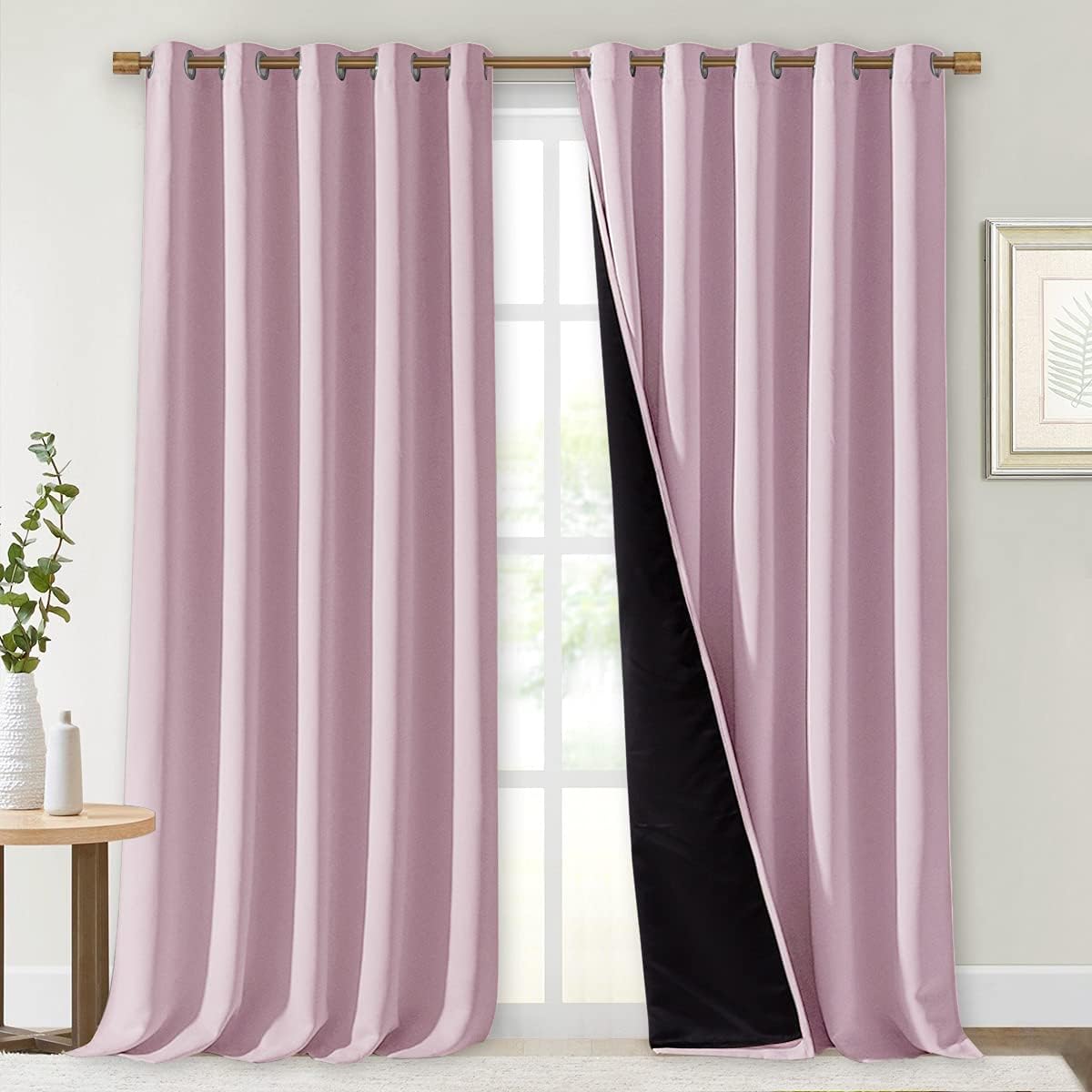 NICETOWN Full Shading Curtains for Windows, Baby Pink, Pack of 2, 62 inches W x 95 inches L, Super Heavy-Duty Black Lined Blackout Curtains for Bedroom, Privacy Assured Window Treatment