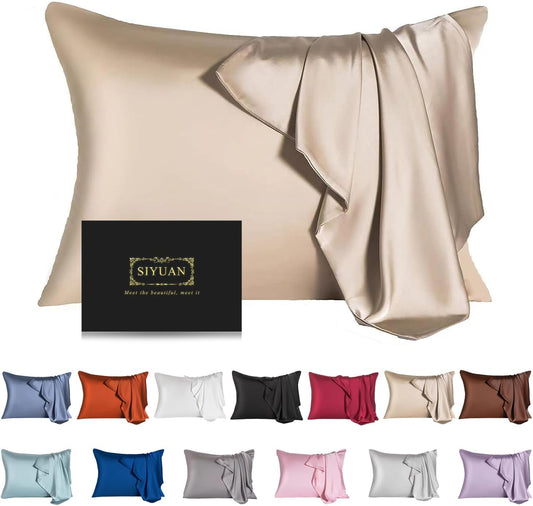Mulberry Silk Pillowcase for Hair and Skin,Standard Size Cooling Silk Pillow Case with Hidden Zipper,Allergen Proof Dual Sides Soft Breathable Smooth Silk Pillow Cover for Women(Queen,Champagne)