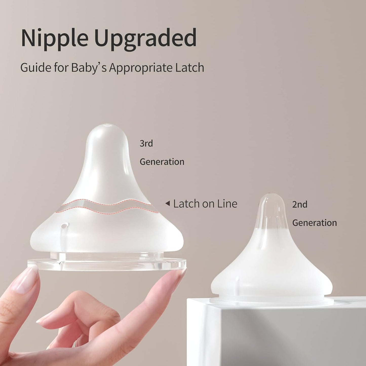 Pigeon Silicone Nipple (M) with Latch-On Line, Natural Feel, 3+ Months, 4 Counts