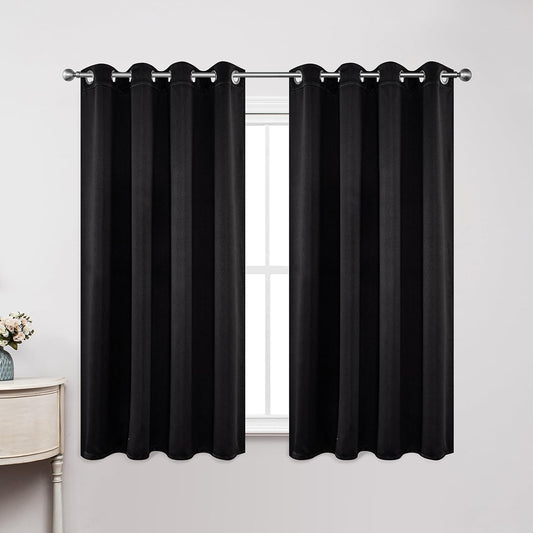 Joydeco Blackout Curtains 63 Inch Length 2 Panels Set, Thermal Insulated Long Curtains& Drapes 2 Burg, Room Darkening Grommet Drapes for Living Room Bedroom Window (W52 x L63 Inch, Black)