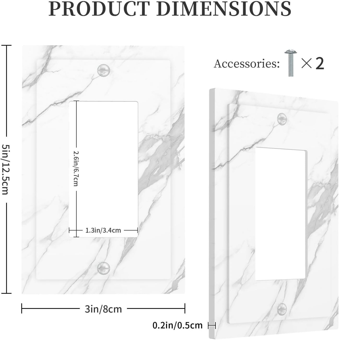 Decorative Outlet Covers Modern White Gray Marble 1 Gang Single Rocker Light Switch Cover Plate Wall Plates GFCI Faceplate for living Room Bathroom Decor