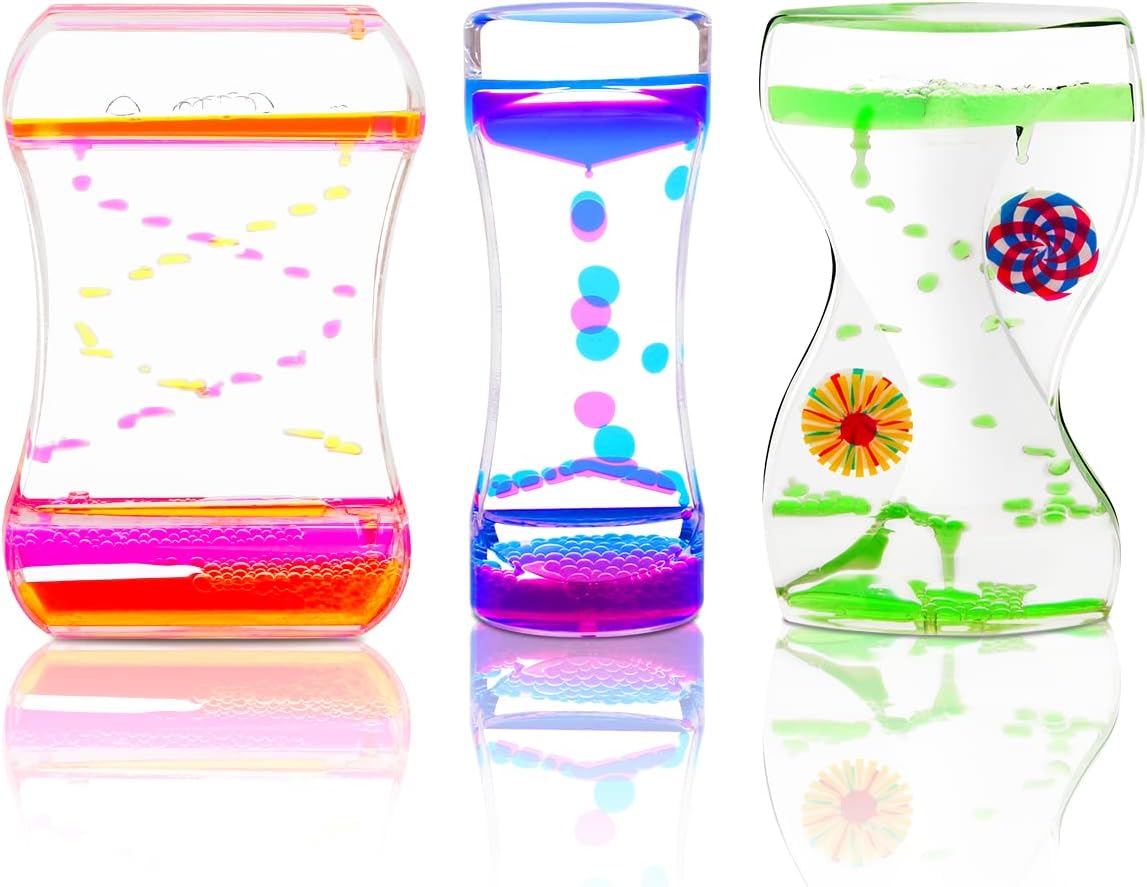 Coitak Liquid Motion Bubbler Timer for Sensory Play, Fidget Toy, Desk Top, 3 Pack, Assorted Colors (Style-1)
