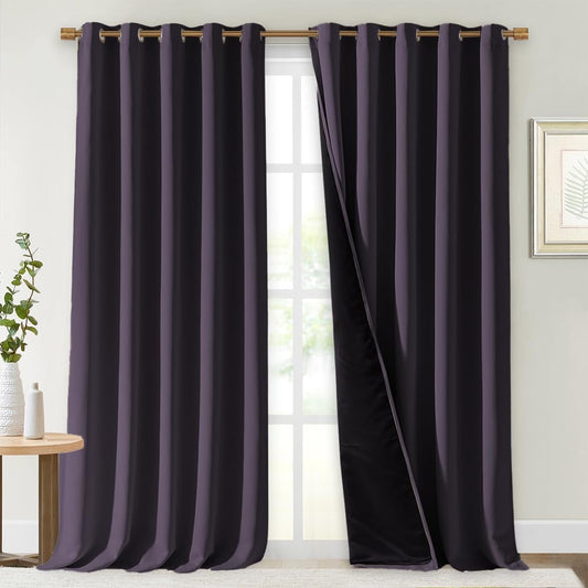 NICETOWN Full Shading Curtains for Windows, Greyish Purple, Pack of 2, 70 inches W x 95 inches L, Super Heavy-Duty Black Lined Blackout Curtains for Bedroom, Privacy Assured Window Treatment