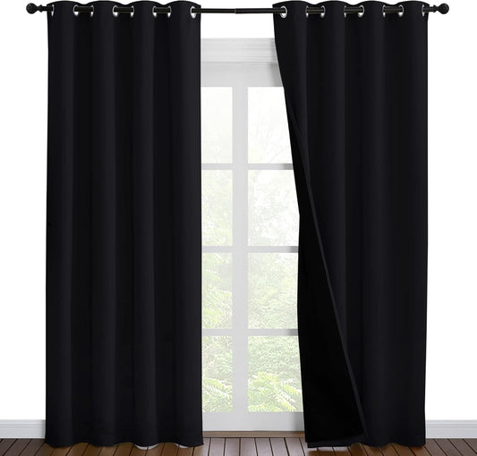 NICETOWN High-End Thermal Curtains, Full Blackout Curtains 86 inches Long for Dining Room, Soundproof Window Treatment Drapes for Hall Room, Black, 55 inches Wide Per Panel, Set of 2 Panels