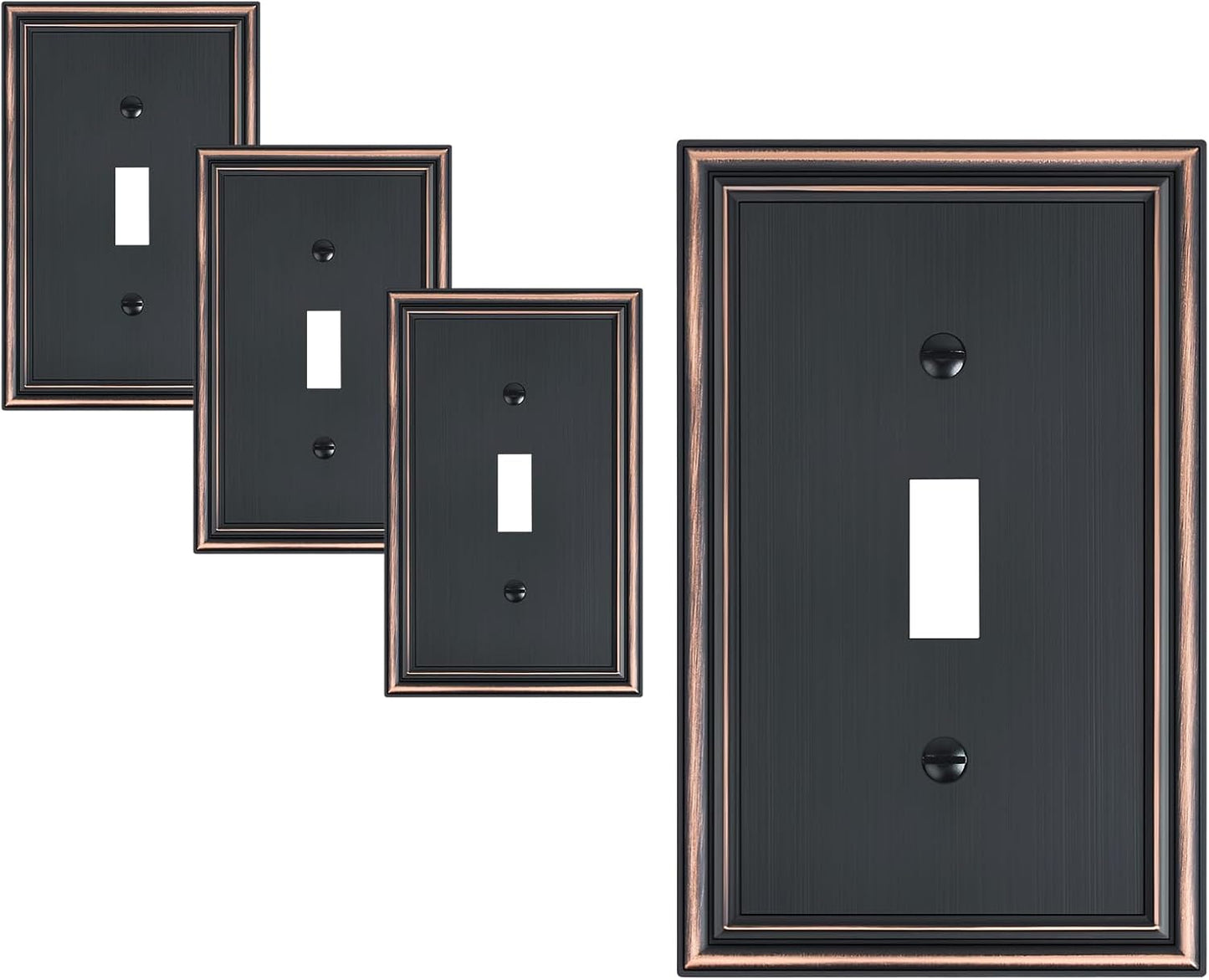 4-Pack Single Toggle Light Switch Cover Plate, Durable Solid Zinc Alloy Decorative Switch Plate Covers, Aged Bronze 1 Gang Wall Plate, Corrosion Resistant