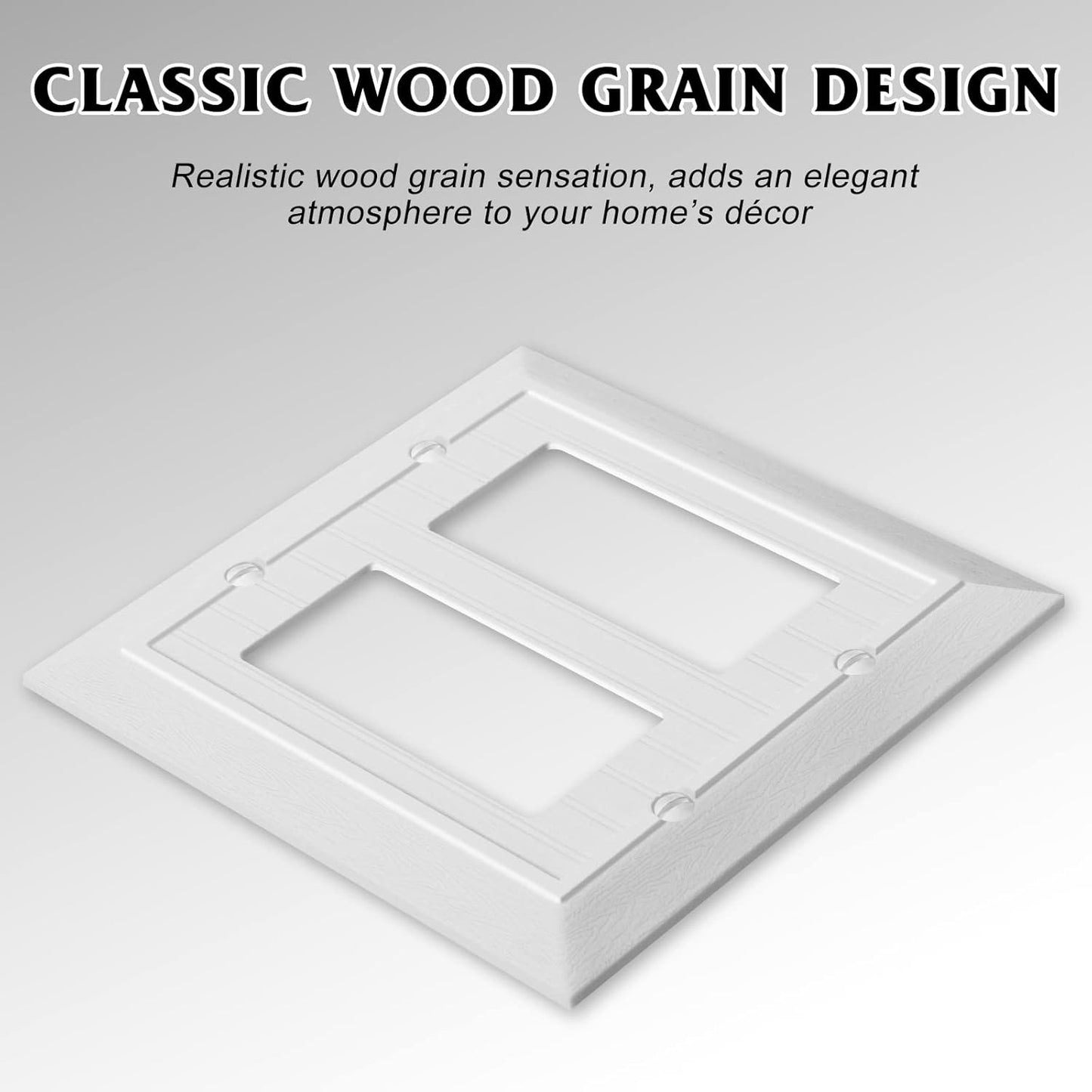 Modern Decorative Wall Plate Switch Plate Outlet Cover, Vintage Retro Wood Grain Design (Double Decorator-10 Pack, White)