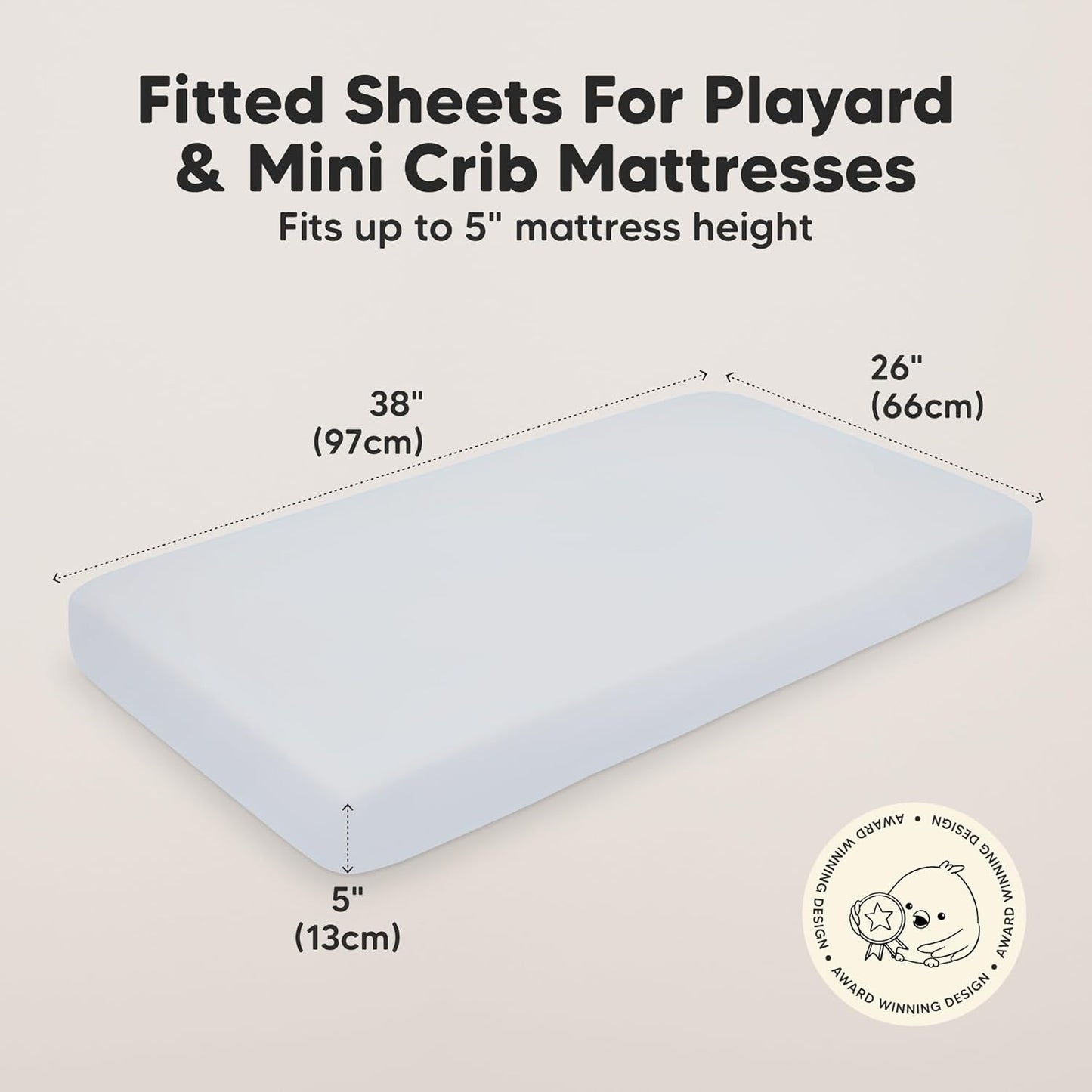 2-Pack Mini Crib Sheets Fitted - 38x26 Pack N Play Sheets for Pack and Play Mattress, Organic Cotton, Soft & Breathable Playard Bedding, Neutral Mini Toddler Bed Cover for Boys, Girls (Cove)