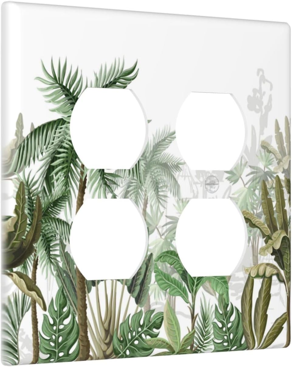 Palm Tree Banana Leaf Green Rainforest Natural Landscape Outlet Covers 2 Gang Double Duplex Decorative Light Switch Covers Electrical Wallplates Socket Faceplate for Bed Room Living Room Decor