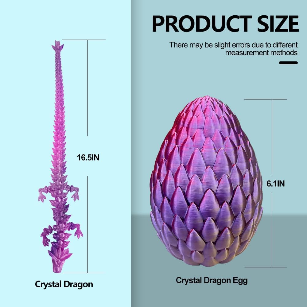 3D Printed Dragon with Dragon Egg 16.5'' Articulated Dragon Crystal Dragon Fidget Dragon Egg Toys Executive Desk Toys (Gold Rose Red, Dragon & Egg)