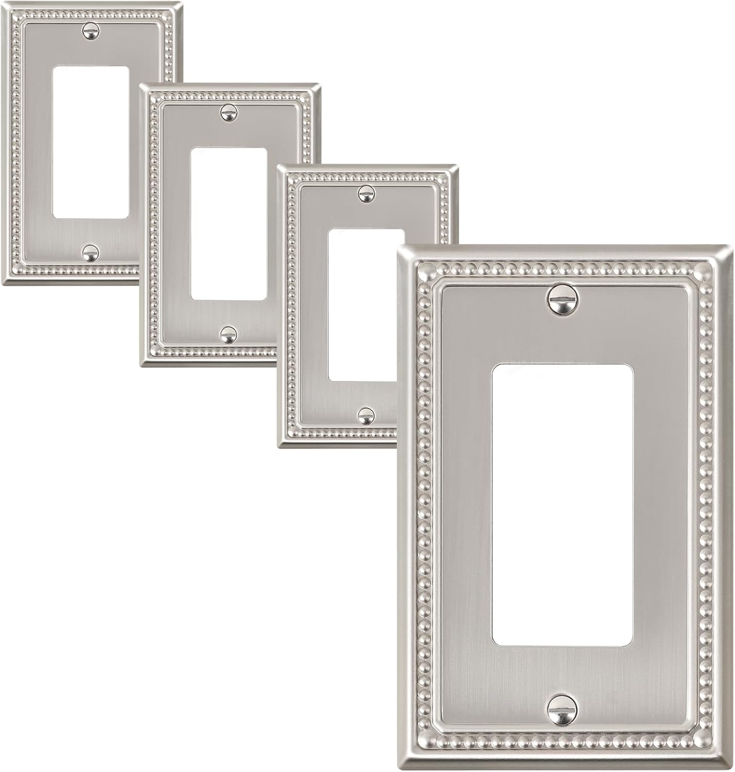 4-Pack Decorator Outlet Cover Plate, Decorative Switch Plates and Outlet Covers, Brushed Nickel Metal Wall Plates for Electrical Outlets, Receptacle, GFCI Outlet, Dimmer Switch