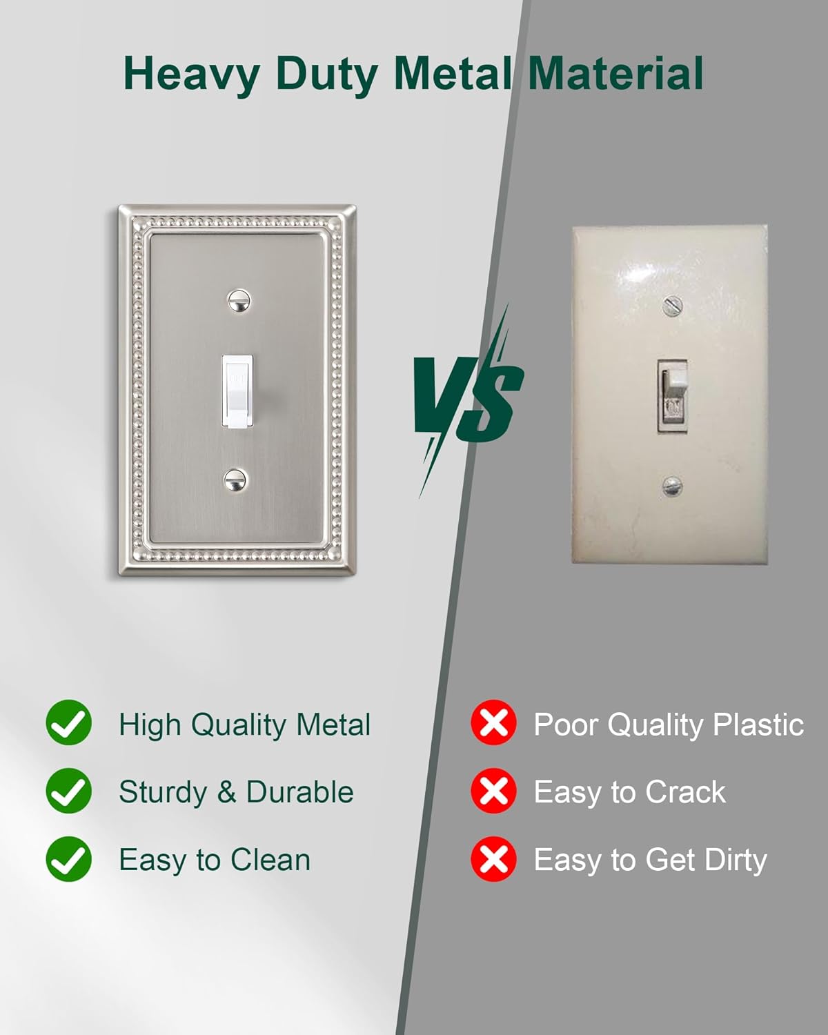 4-Pack Single Toggle Light Switch Cover Plate, Pearls Decorative Switch Plate Covers, Brushed Nickel 1 Gang Metal Wall Plate