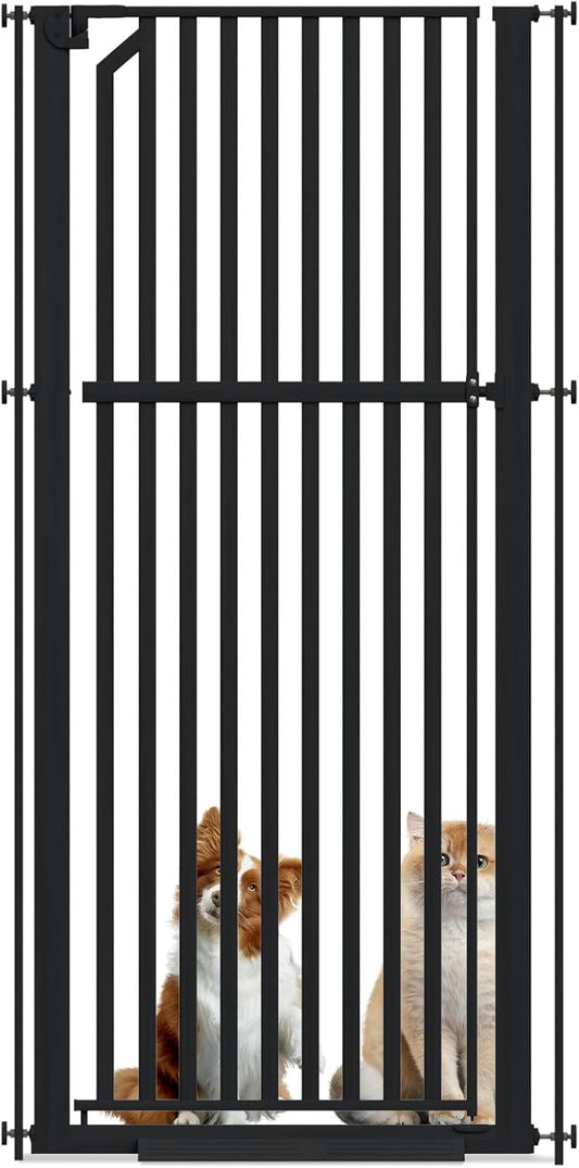 Glaf Extra Tall Pet Gate 63" Pressure Mounted Cat Door Safety Metal Cat Gate Adjustable Width Dog Door Auto-Close Dog Gates for Doorways, Stairs, Kitchen, Hallway (Black, 29.92-33.46")